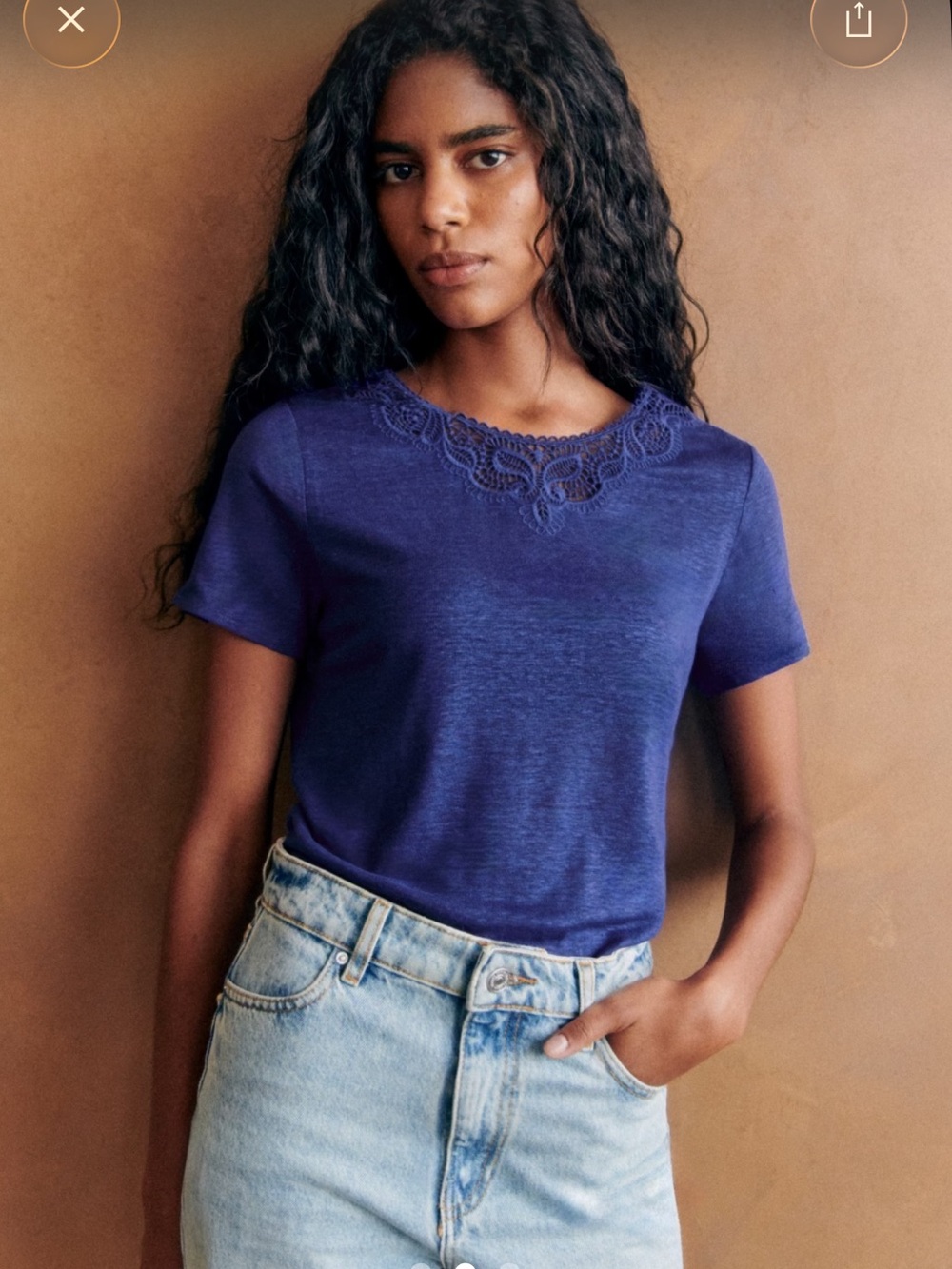 EUC Sézane Mina T shirt Bright Blue - Linen T, Reversible with Lace Trim 🇫🇷! - Picture 3 of 9